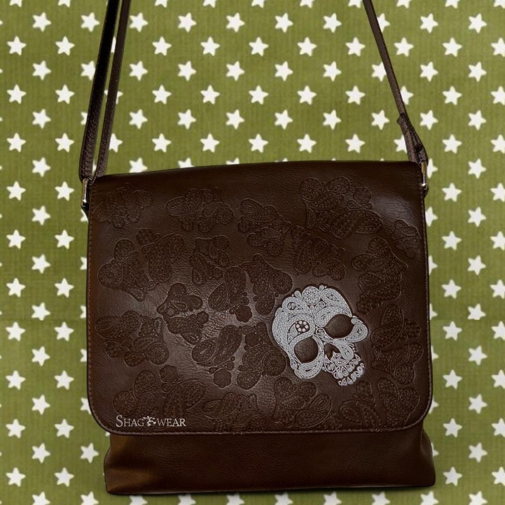 Brown Skull Design Messenger Bag Scenecore Goth